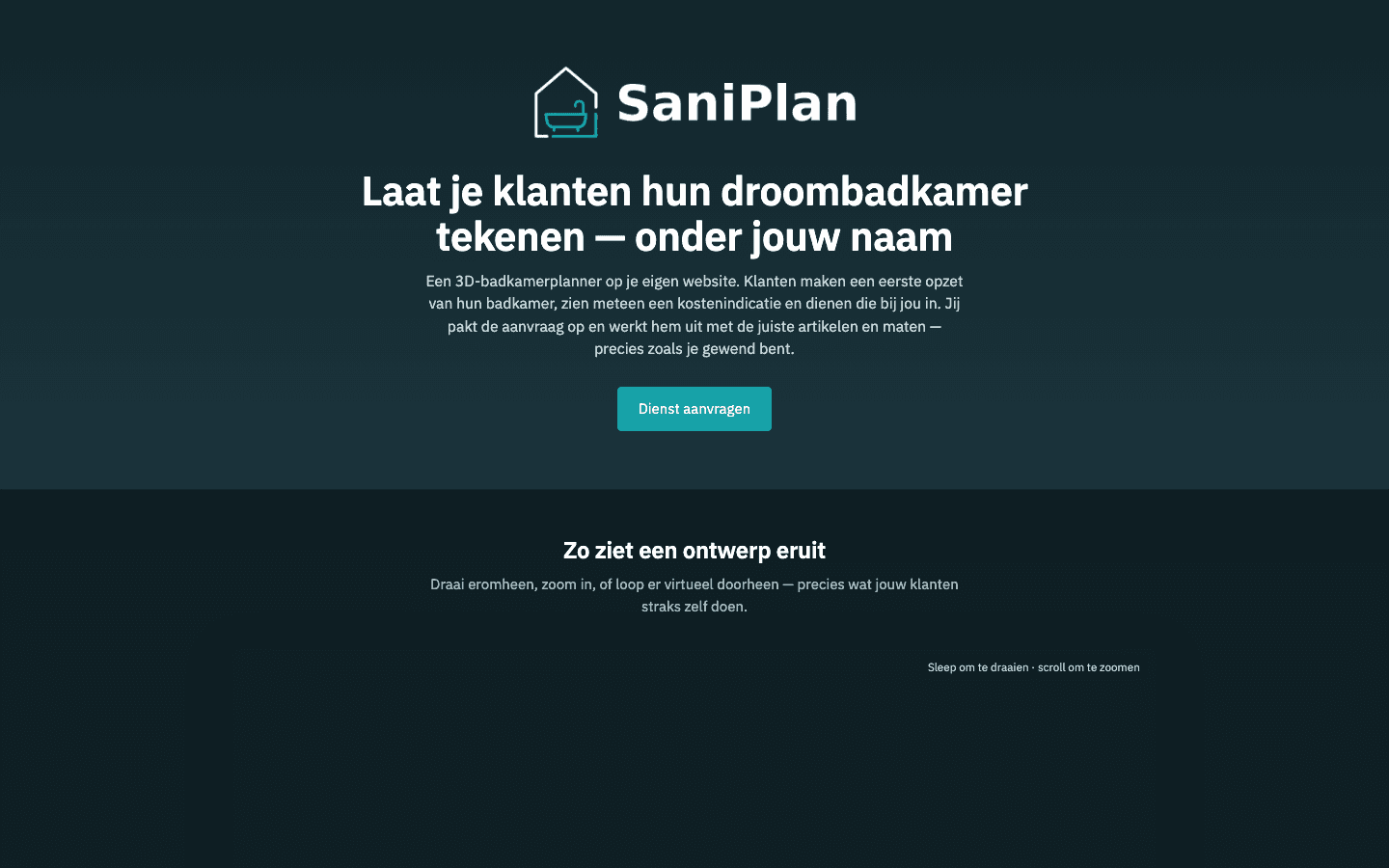 De website van SaniPlan: laat je klanten hun droombadkamer tekenen